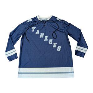 New York Yankees Navy Blue Hockey Jersey XL VINTAGE Y2K Streetwear Rare NY